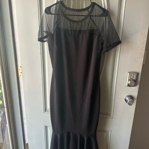 Black Ruffled Tiered Sheath Midi Dress